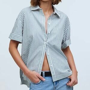Madewell Shirt Womens XL Blue Stripe Oversized Boxy Button Up Signature Poplin